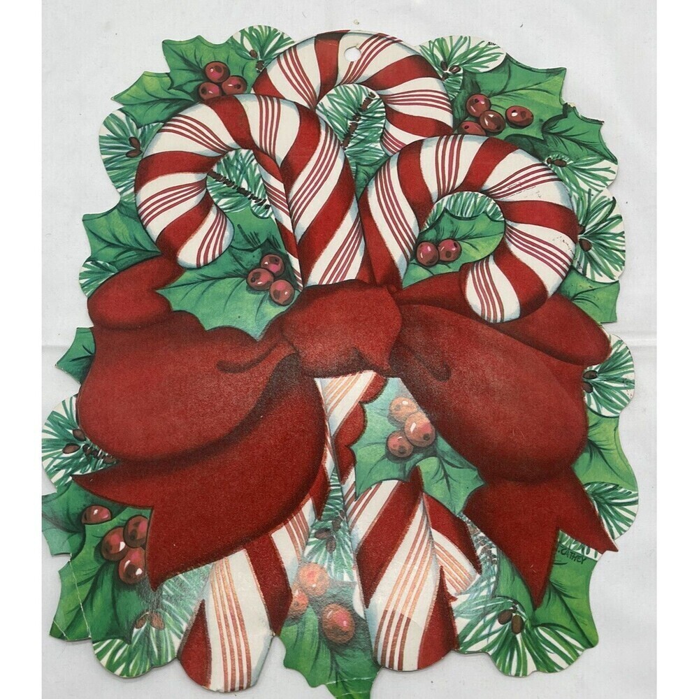 Vintage Cleo Christmas Static Window Clings Candy Canes Holly Berries